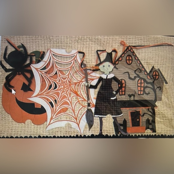 Meri Meri Halloween Garland 8' w/ 8 Pennants NEW Witch,Skeleton,Bat,Ghost,Spider - Picture 4 of 5